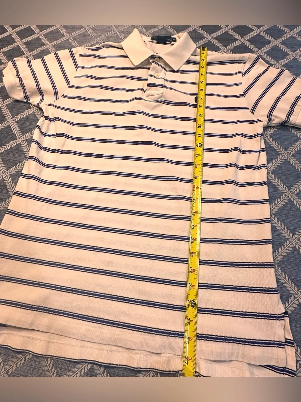 Ralph Lauren White Polo Shirt with Navy Stripes